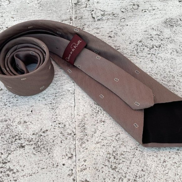 Oscar De La Renta Men Tie Classic Necktie Brown Tie - Picture 9 of 10
